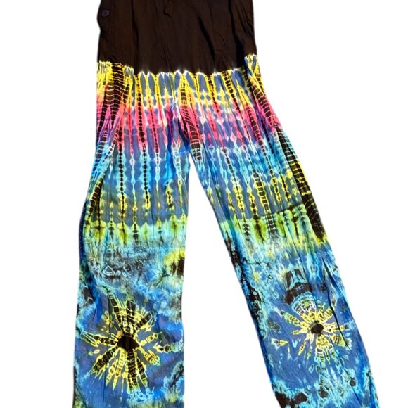 Tie Dye Jumpsuit Overalls Colorful Festival Hippie Boho Chic Romper - Picture 3 of 8